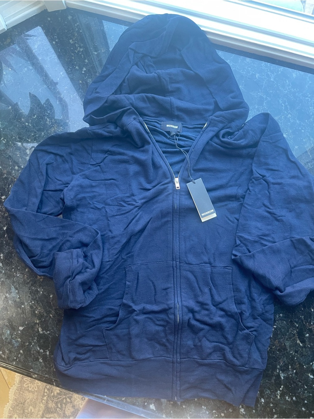 Monrow Navy Full-Zip Hoodie with Hood